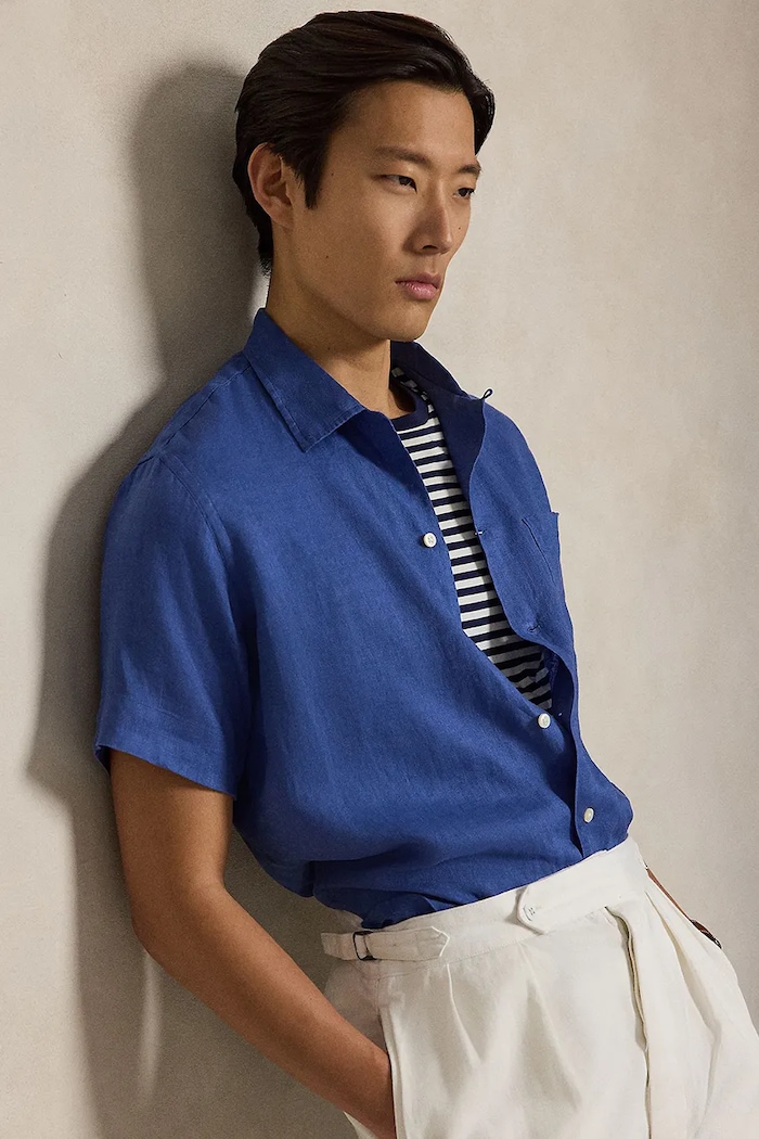 Polo Ralph Lauren cămașă de in scurt albastru 710966421