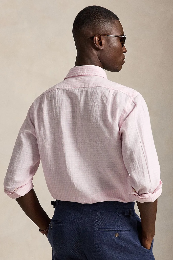 Polo Ralph Lauren košeľa pánska s ľanom 710B16700 ružová SS26