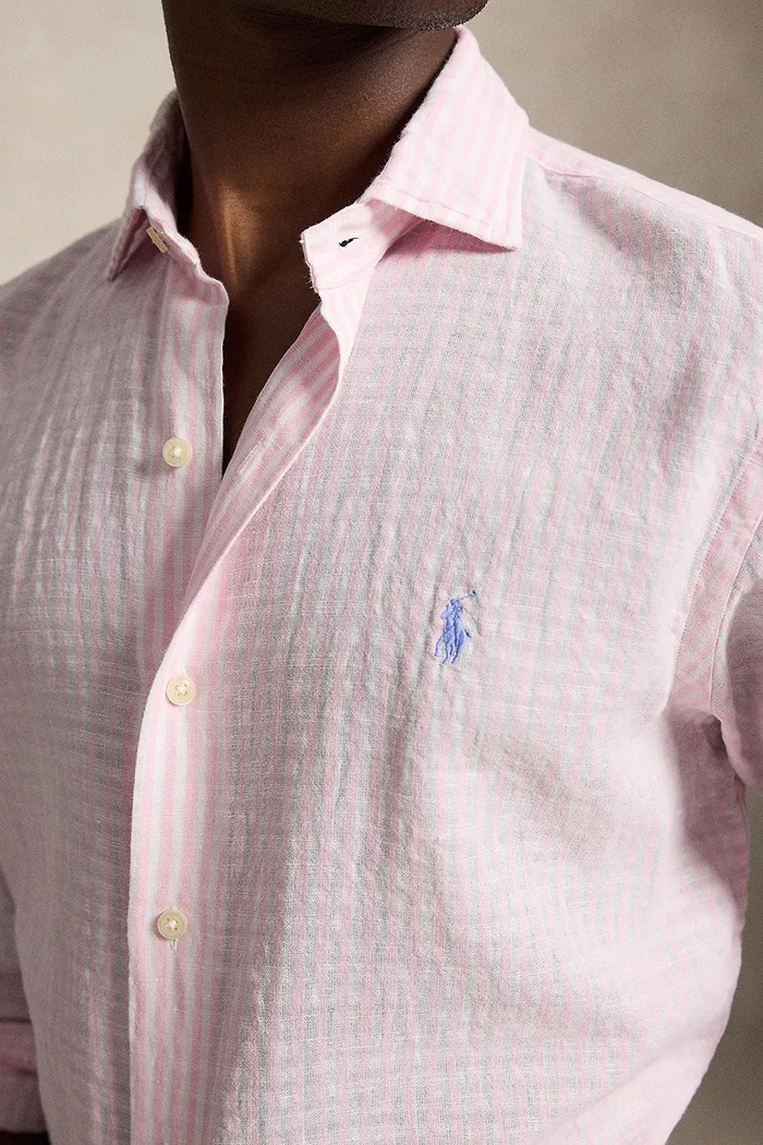 Polo Ralph Lauren košeľa pánska s ľanom ružová 710B16700