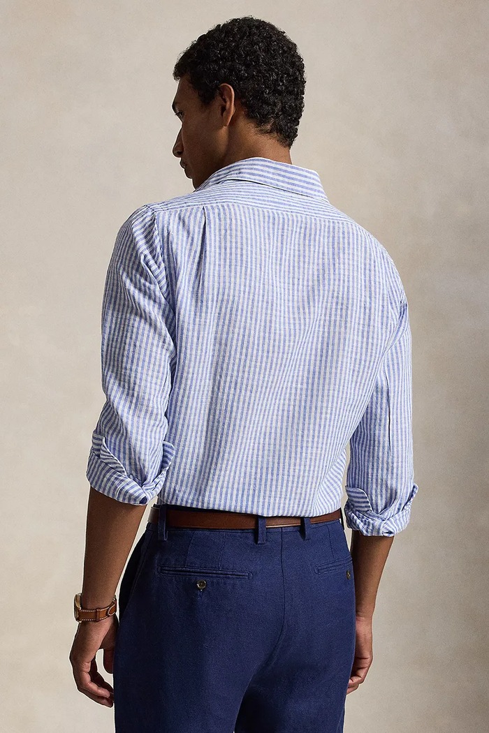 Polo Ralph Lauren košeľa pánska s ľanom 710B16700 modrá SS26