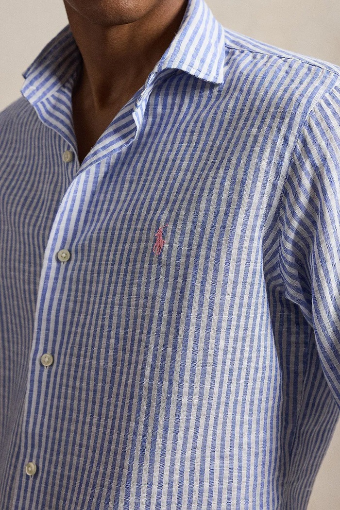 Polo Ralph Lauren košeľa pánska s ľanom modrá 710B16700
