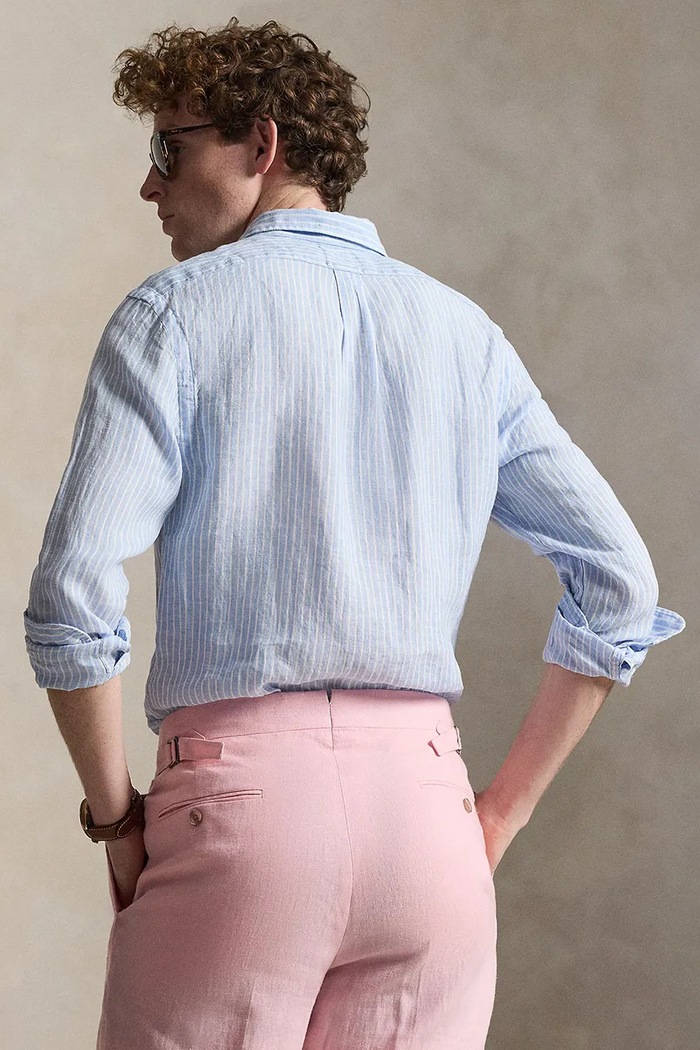 Ľanová košeľa Polo Ralph Lauren 710B15647 modrá SS26