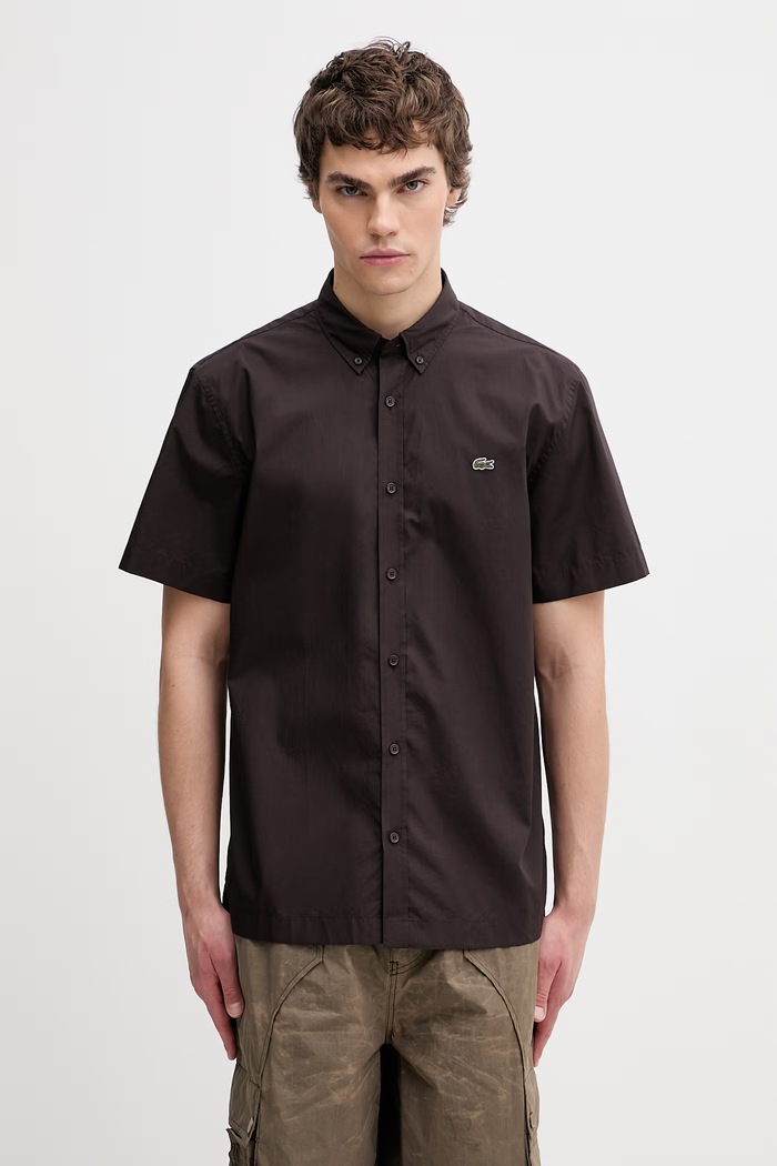 Lacoste πουκάμισο ανδρικό βαμβακερό καφέ CH2312