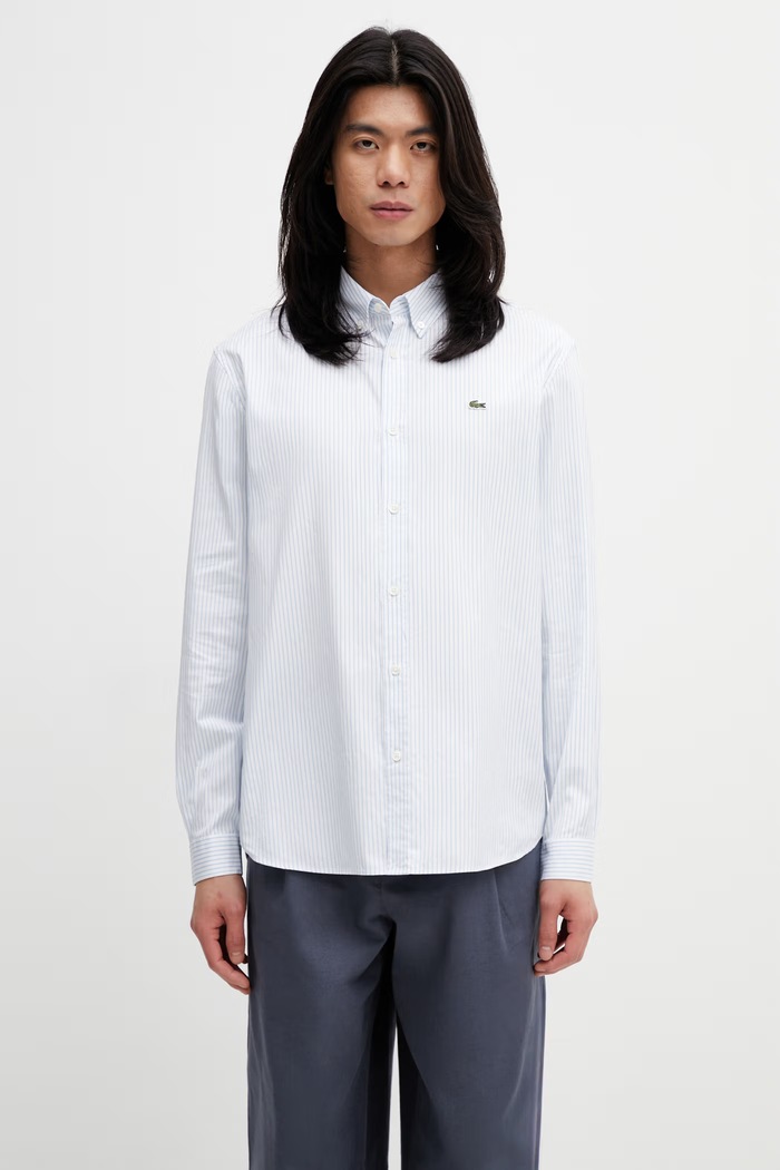 Lacoste πουκάμισο βαμβακερό ανδρικό λευκό CH5084