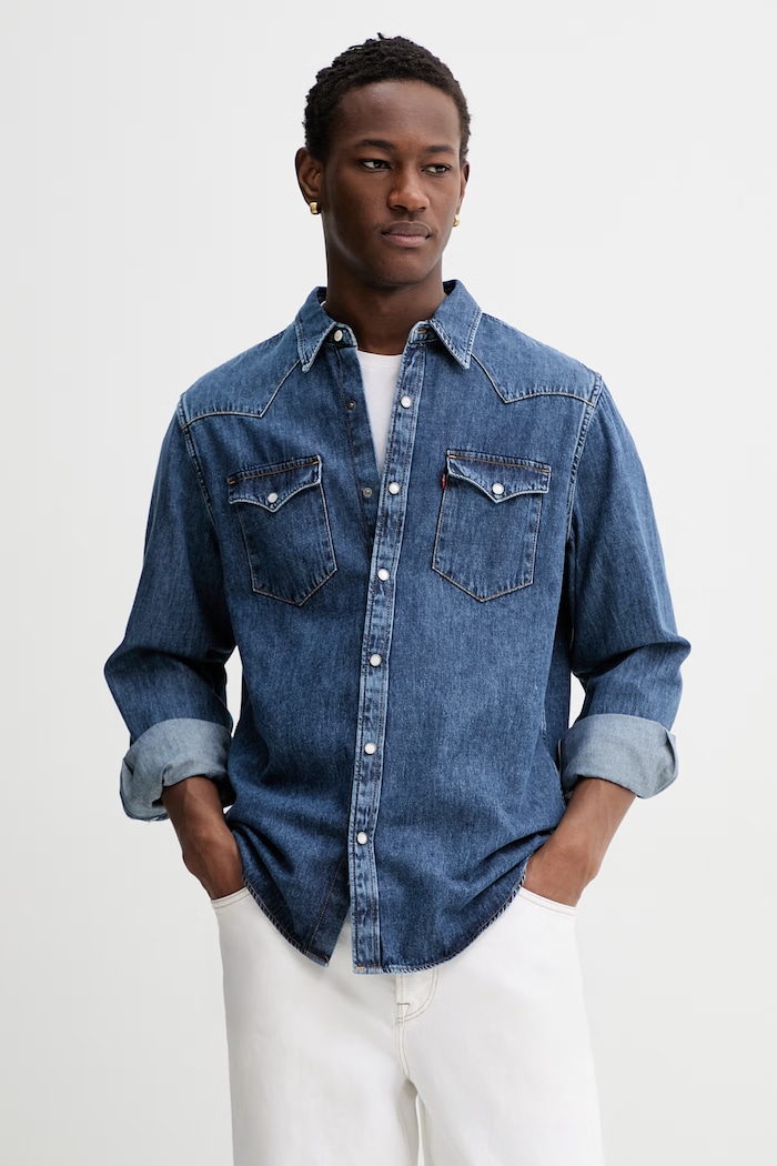 Levi's cămașă pentru bărbați, din denim BARSTOW WESTERN STANDARD albastru 85744.0117