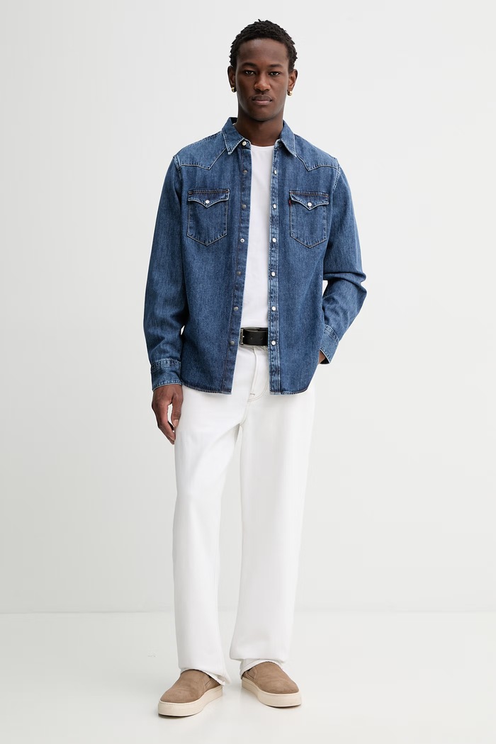 Levi's cămașă pentru bărbați, din denim BARSTOW WESTERN STANDARD 85744.0117 albastru SS26