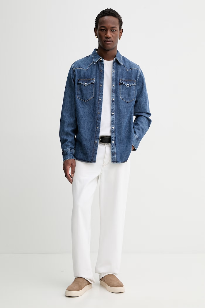 Levi's cămașă pentru bărbați, din denim BARSTOW WESTERN STANDARD 85744.0117 albastru SS26