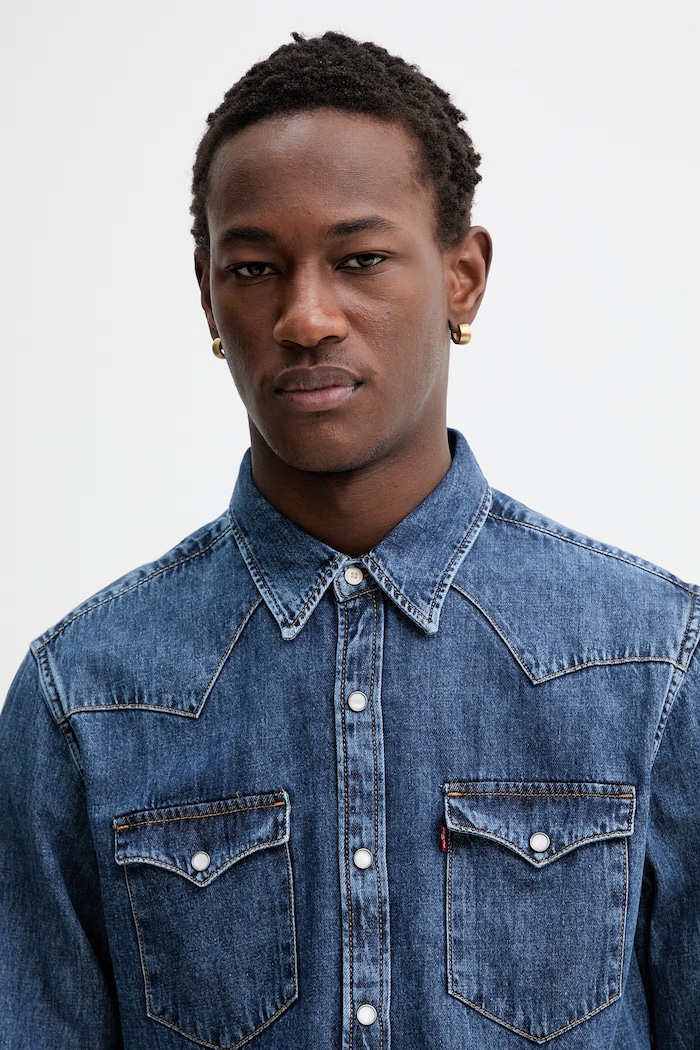Levi's cămașă pentru bărbați, din denim BARSTOW WESTERN STANDARD albastru 85744.0117