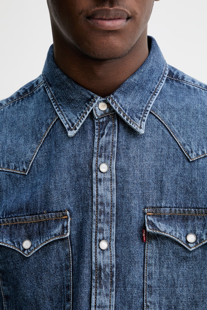 Levi's cămașă pentru bărbați, din denim BARSTOW WESTERN STANDARD 85744.0117 albastru