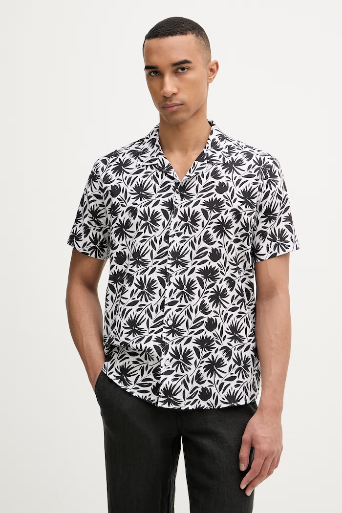 Karl Lagerfeld cămașă pentru bărbați, din in MODERN FIT 1/2 negru 562626.605521