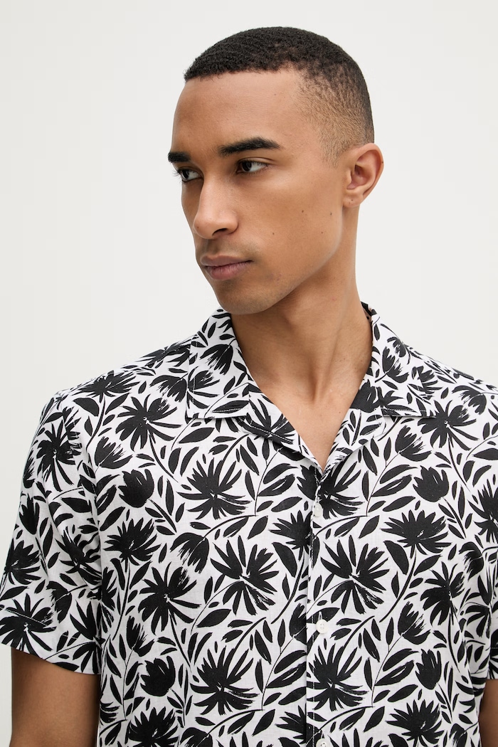 Karl Lagerfeld cămașă pentru bărbați, din in MODERN FIT 1/2 negru 562626.605521
