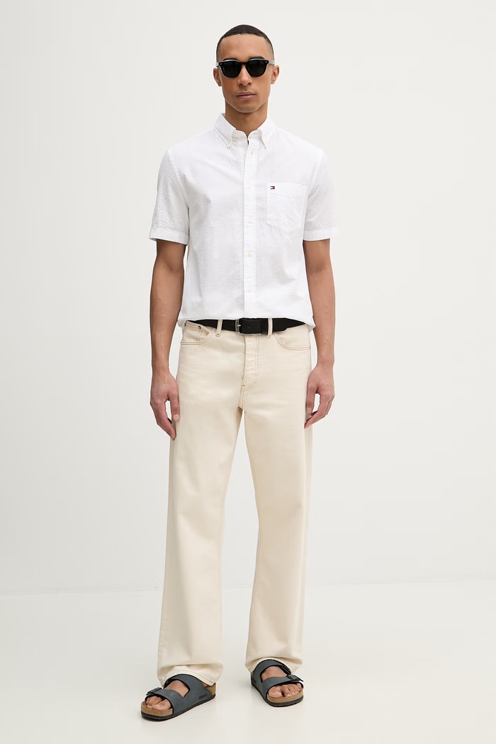 Tommy Hilfiger košeľa pánska bavlnená MW0MW38570 biela SS26
