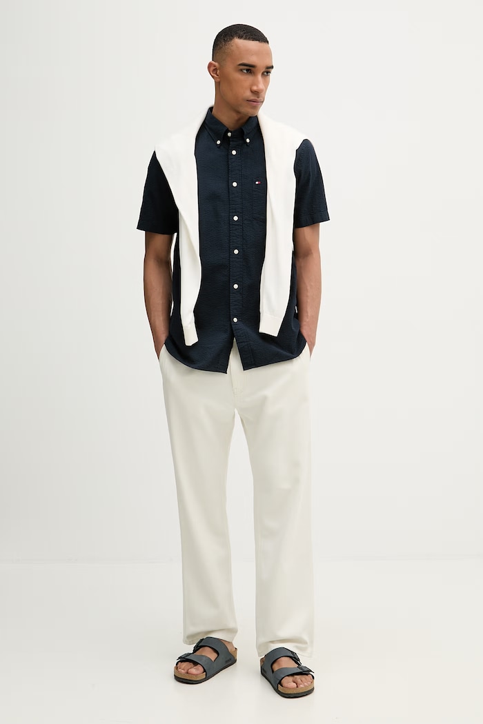 Tommy Hilfiger košeľa pánska bavlnená MW0MW38570 tmavomodrá SS26
