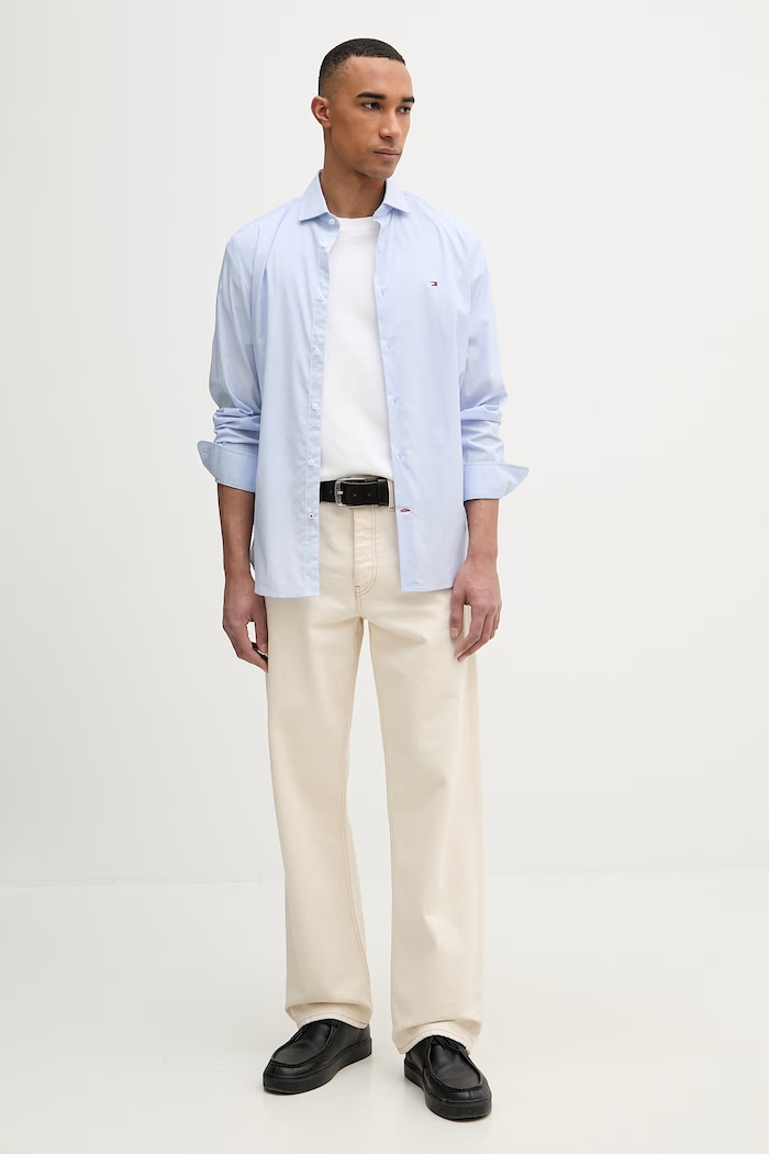 Tommy Hilfiger košeľa pánska bavlnená s elastanom MW0MW42930 modrá SS26