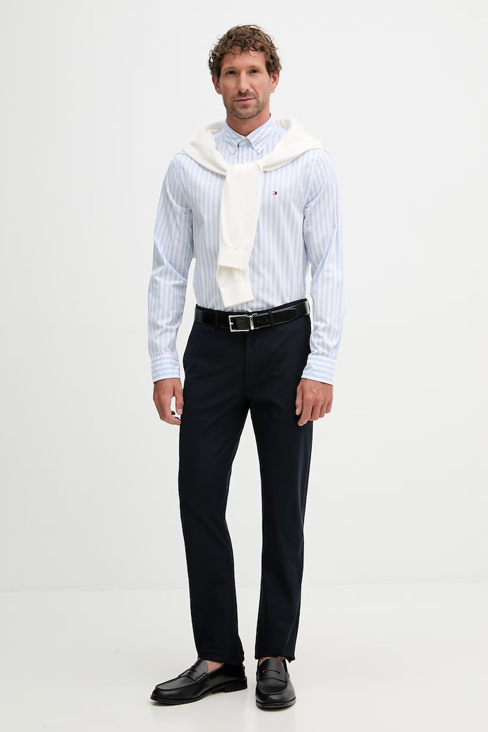 Tommy Hilfiger pánska bavlnená košeľa MW0MW42440 modrá SS26