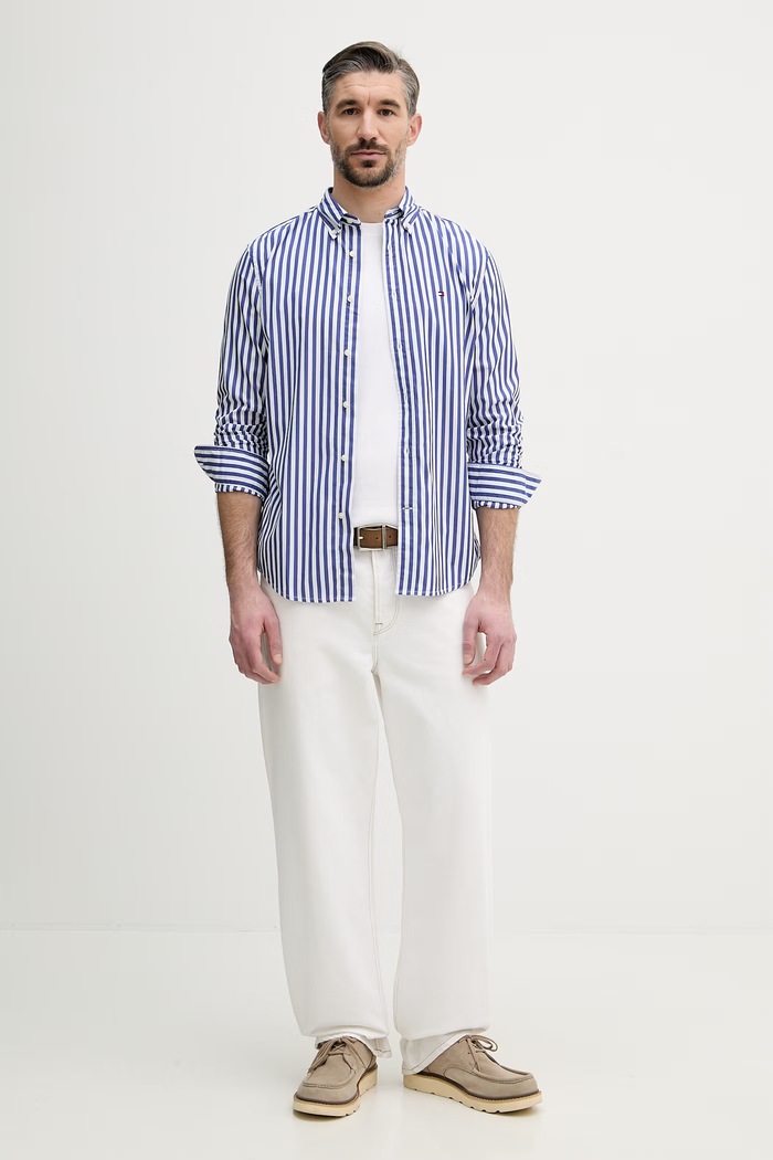 Tommy Hilfiger cămașă pentru bărbați, din bumbac MW0MW42440 albastru SS26