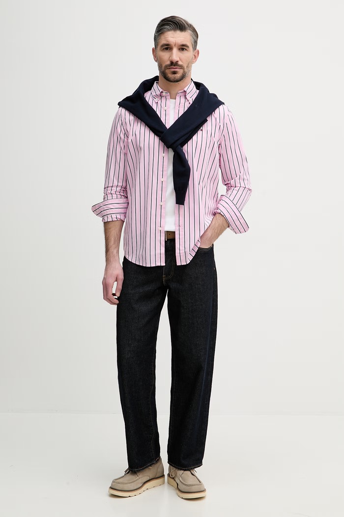 Tommy Hilfiger košeľa pánska bavlnená MW0MW42441 ružová SS26