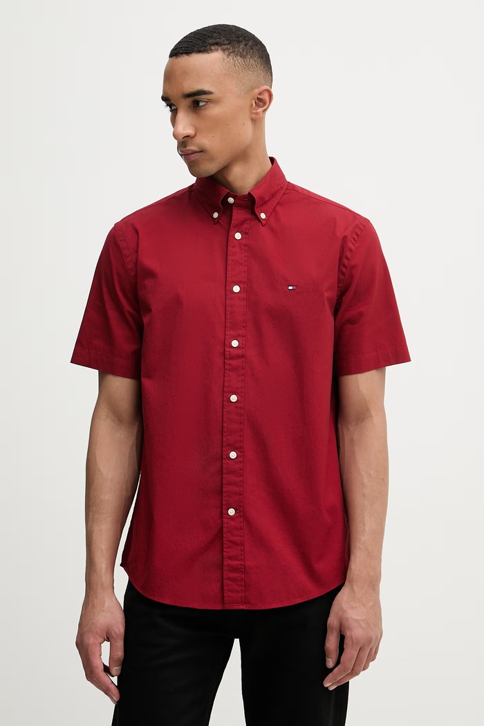 Tommy Hilfiger košeľa pánska bavlnená burgundské MW0MW42630