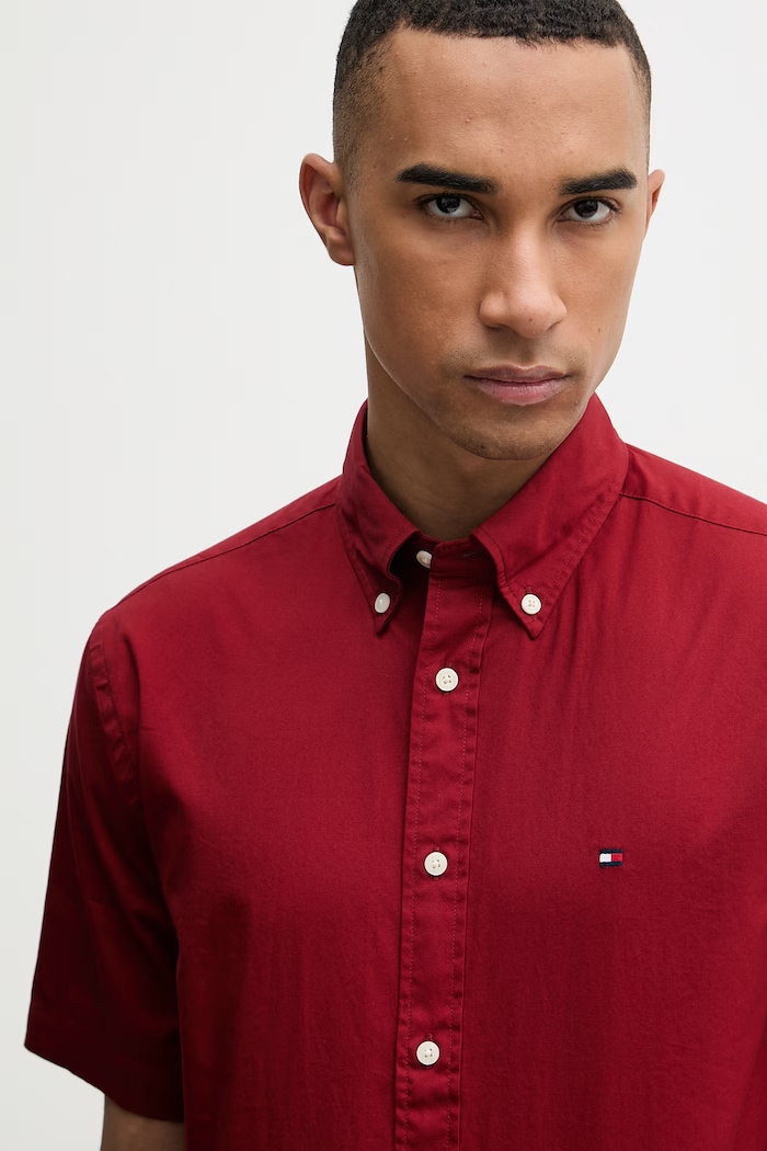 Tommy Hilfiger košeľa pánska bavlnená burgundské MW0MW42630