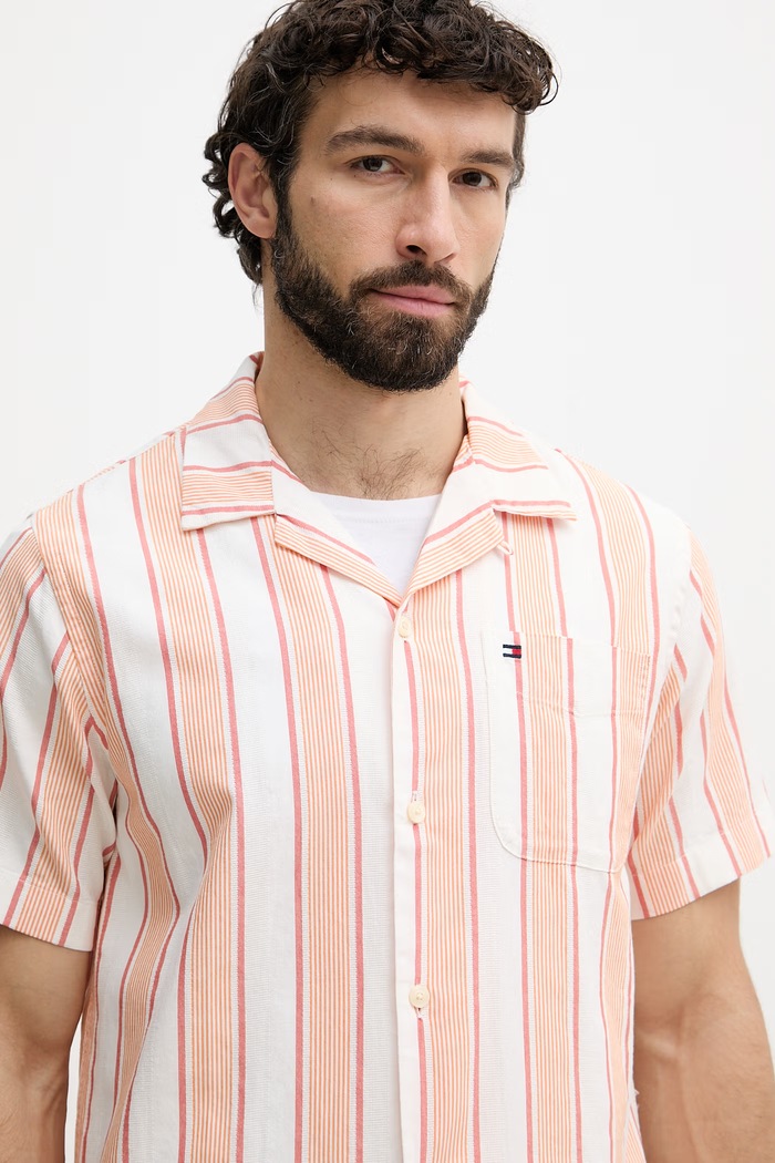 Tommy Hilfiger košeľa pánska bavlnená SUMMER oranžová MW0MW42984
