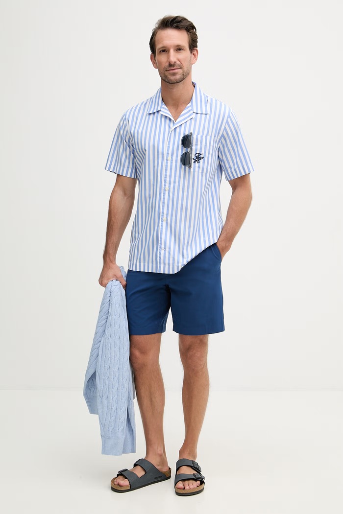Tommy Hilfiger košeľa pánska bavlnená SUMMER MW0MW42986 modrá SS26