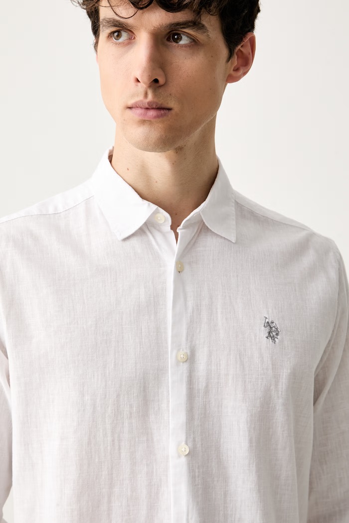U.S. Polo Assn. koszula safari męska z lnem LINEN BLEND LS biały MUP3248