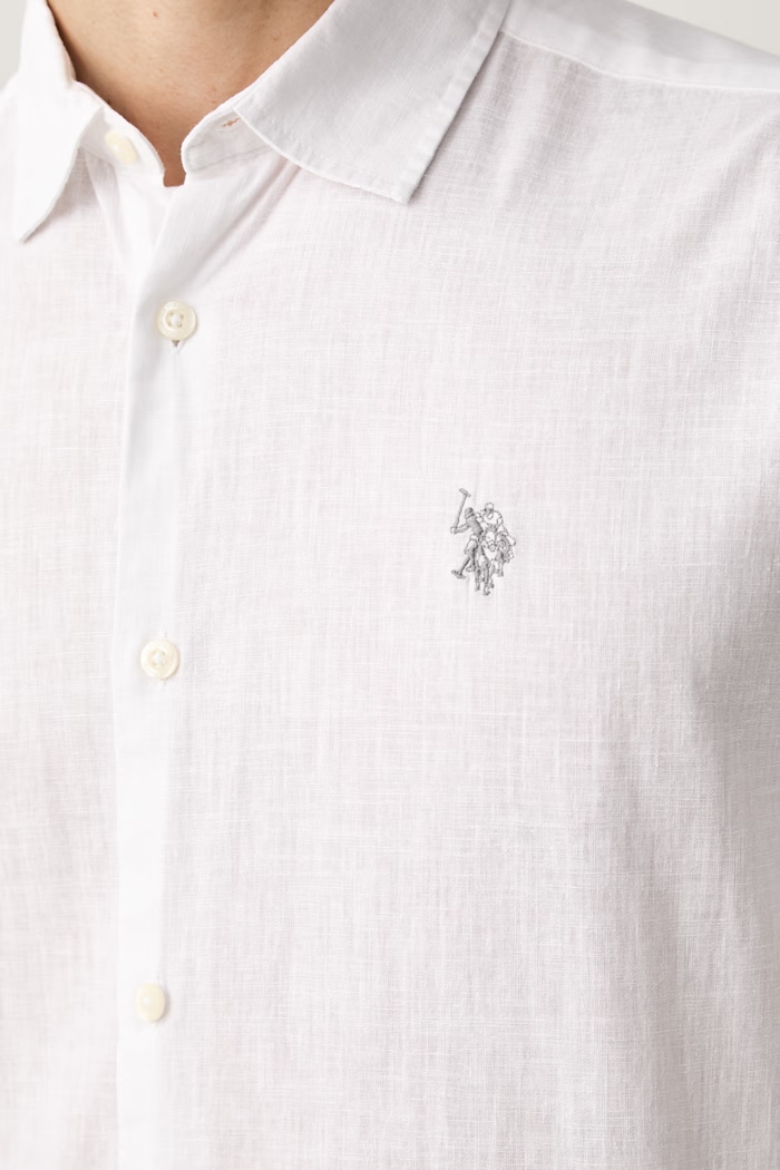 U.S. Polo Assn. koszula safari męska z lnem LINEN BLEND LS MUP3248 biały