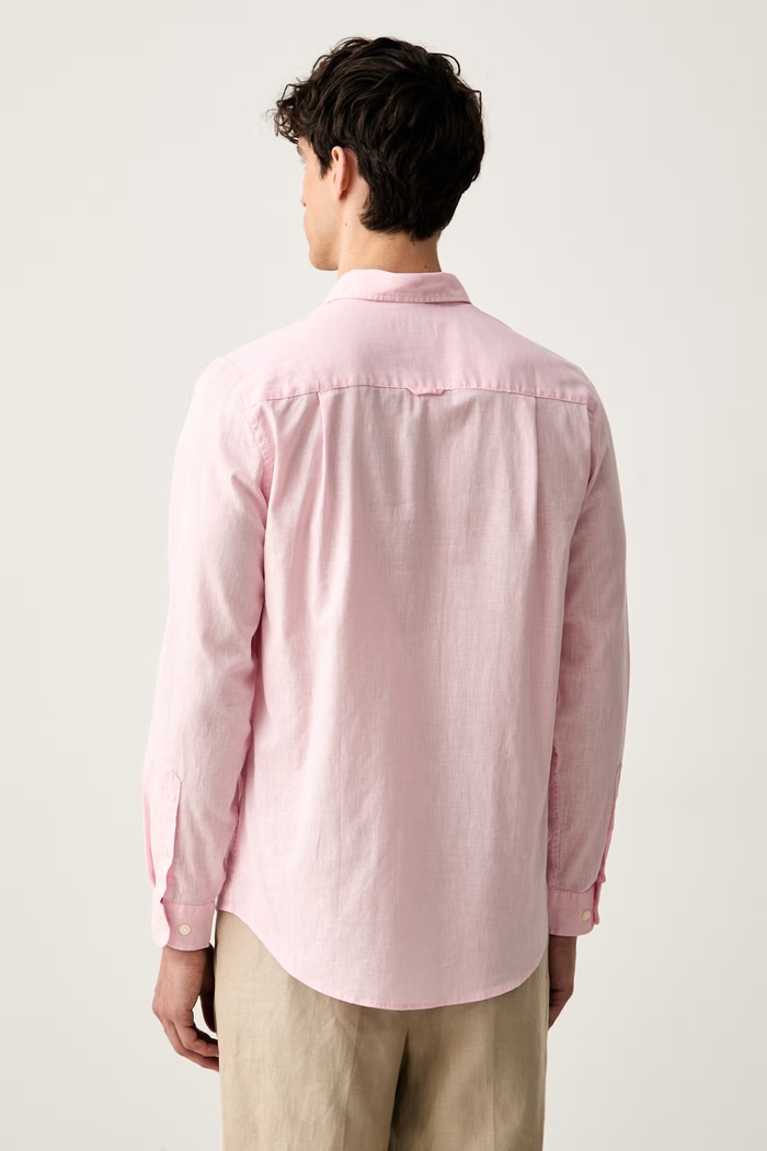 Odzież U.S. Polo Assn. koszula safari męska z lnem LINEN BLEND LS MUP3248 różowy