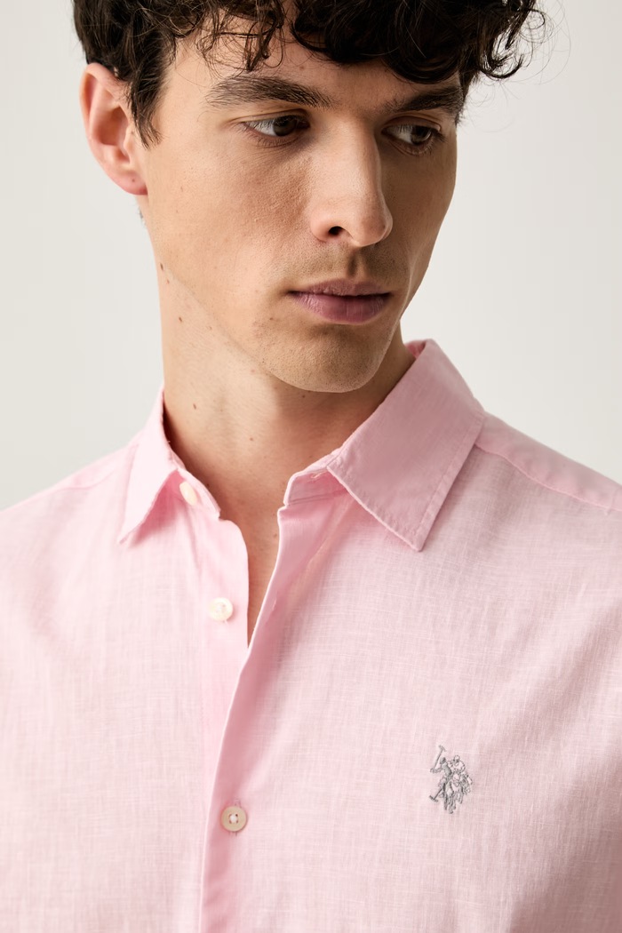 U.S. Polo Assn. koszula safari męska z lnem LINEN BLEND LS różowy MUP3248