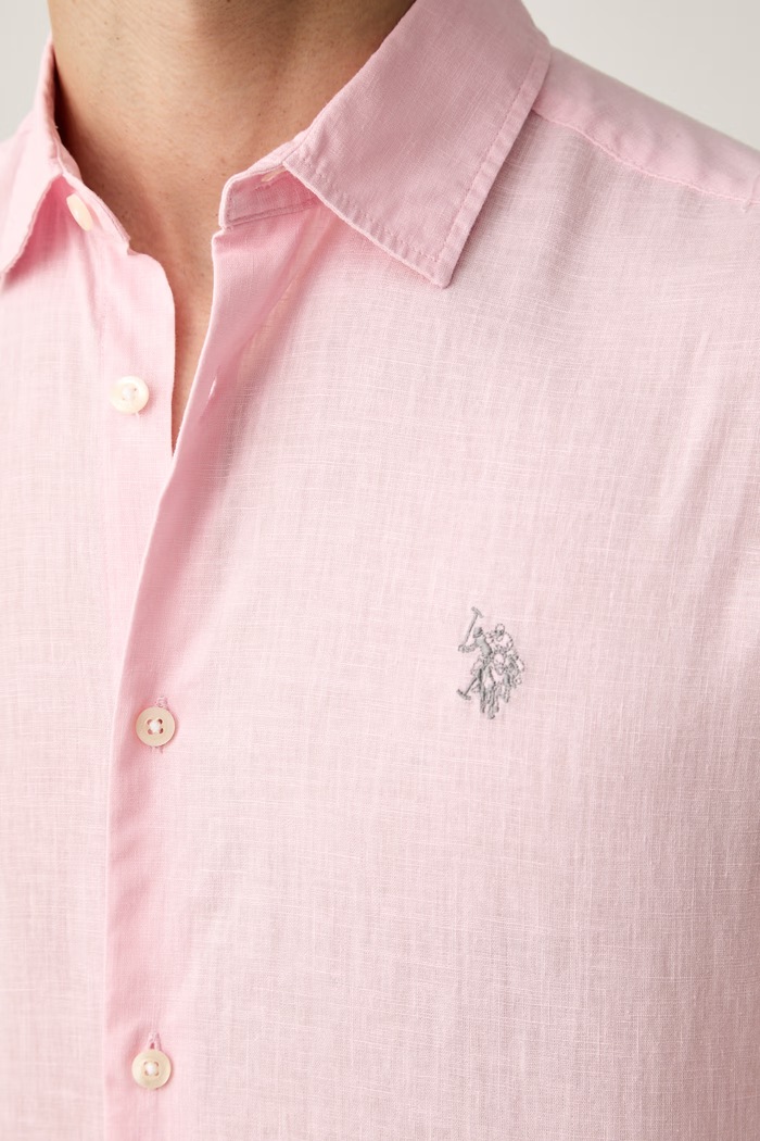 U.S. Polo Assn. koszula safari męska z lnem LINEN BLEND LS MUP3248 różowy