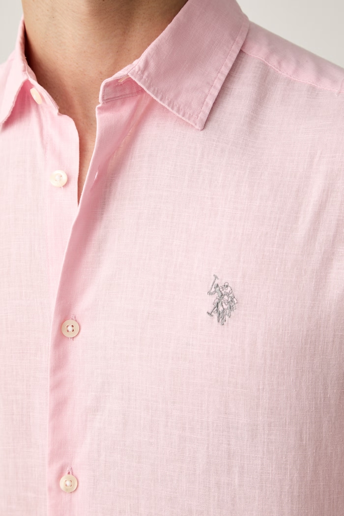 U.S. Polo Assn. koszula safari męska z lnem LINEN BLEND LS MUP3248 różowy