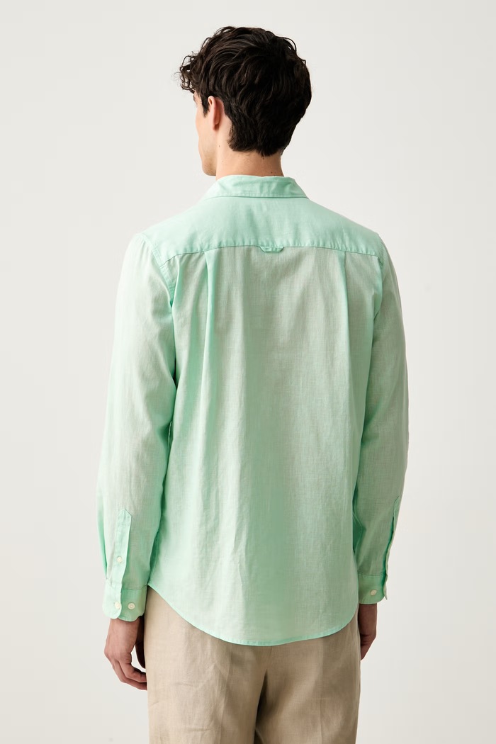 Одежда U.S. Polo Assn. рубашка сафари для мужчин со льном LINEN BLEND LS MUP3248 зелёный