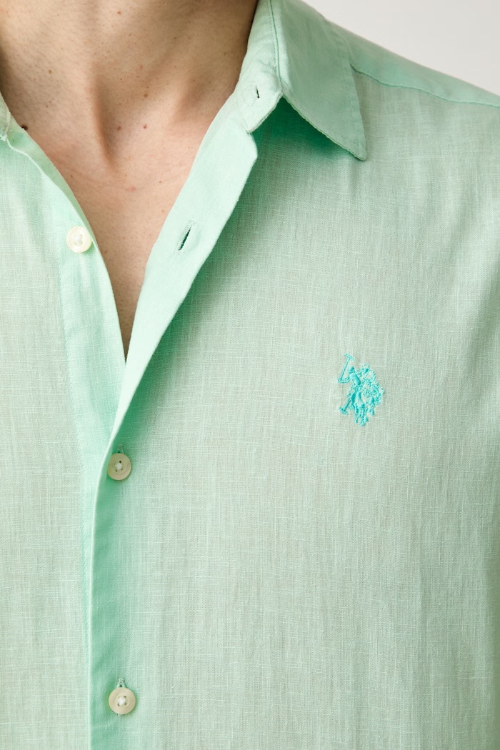 U.S. Polo Assn. рубашка сафари для мужчин со льном LINEN BLEND LS MUP3248 зелёный