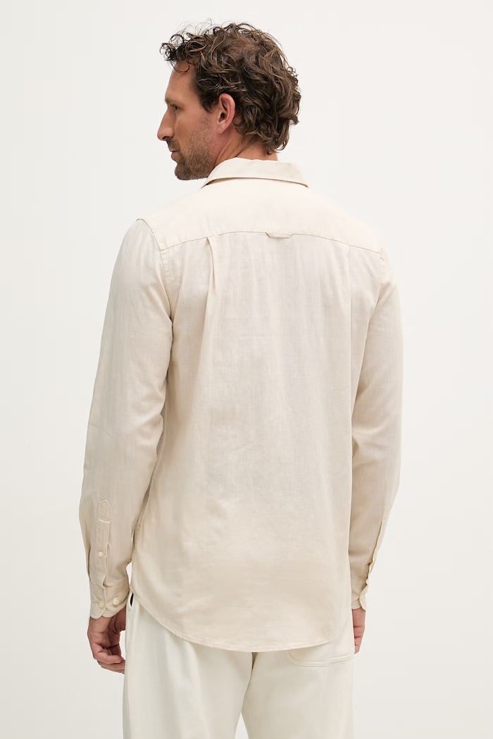 Odzież U.S. Polo Assn. koszula safari męska z lnem LINEN BLEND LS MUP3248 beżowy