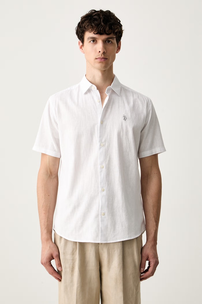 U.S. Polo Assn. koszula męska z dodatkiem lnu LINEN BLEND SS biały MUP3254