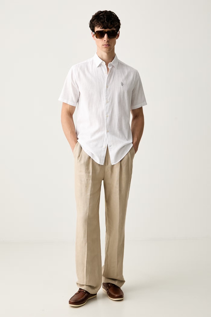 U.S. Polo Assn. koszula męska z dodatkiem lnu LINEN BLEND SS MUP3254 biały SS26