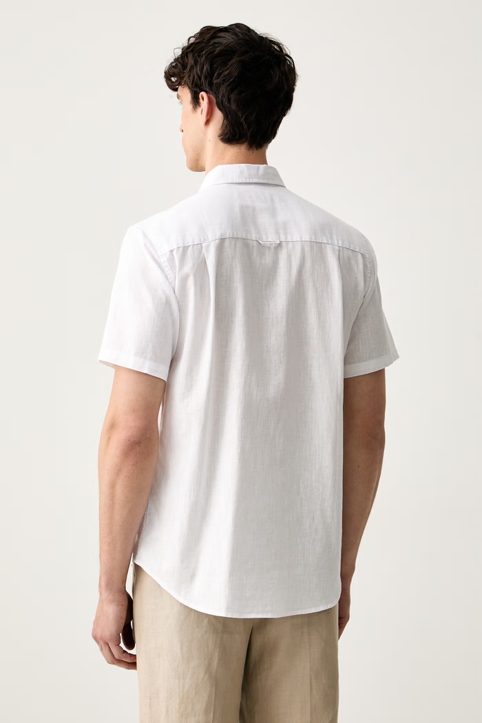 Odzież U.S. Polo Assn. koszula męska z dodatkiem lnu LINEN BLEND SS MUP3254 biały