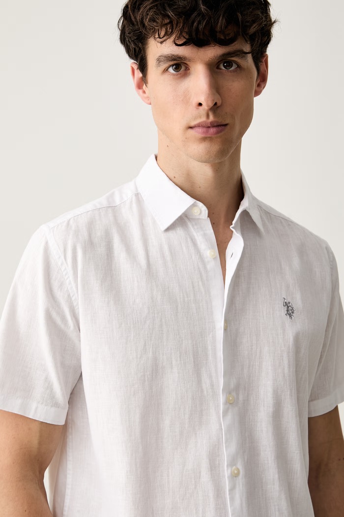 U.S. Polo Assn. koszula męska z dodatkiem lnu LINEN BLEND SS biały MUP3254