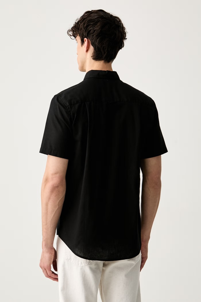 Odzież U.S. Polo Assn. koszula męska z dodatkiem lnu LINEN BLEND SS MUP3254 czarny