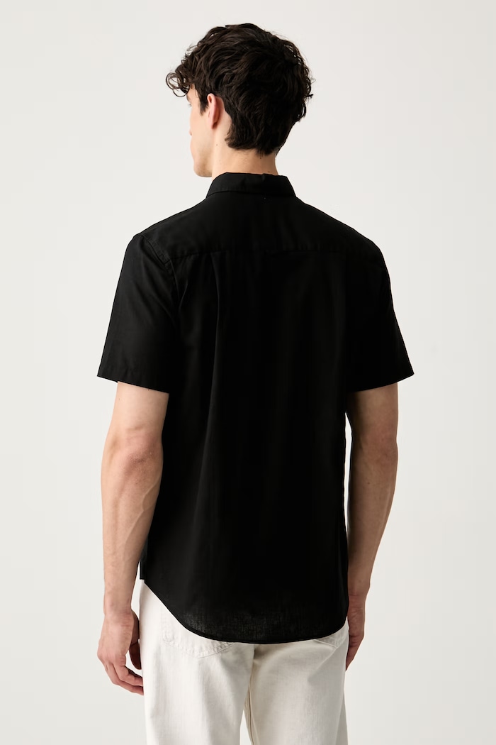 Odzież U.S. Polo Assn. koszula męska z dodatkiem lnu LINEN BLEND SS MUP3254 czarny