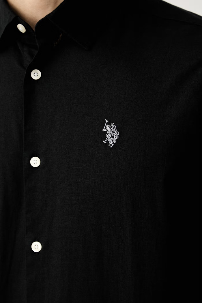 U.S. Polo Assn. koszula męska z dodatkiem lnu LINEN BLEND SS MUP3254 czarny