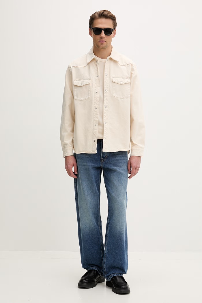 Tommy Jeans cămașă pentru bărbați, din bumbac DM0DM22502 bej SS26