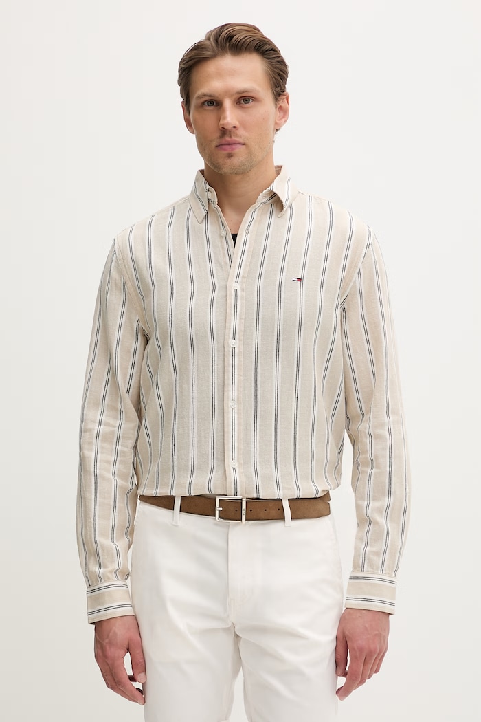 Tommy Jeans cămașă pentru bărbați, cu in bej DM0DM22755
