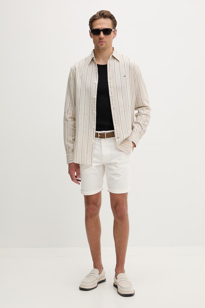Tommy Jeans cămașă pentru bărbați, cu in DM0DM22755 bej SS26