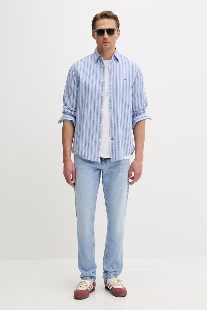Tommy Jeans cămașă pentru bărbați, cu in DM0DM22755 albastru SS26