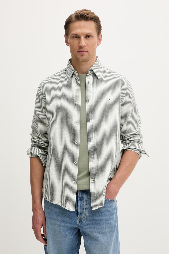 Tommy Jeans cămașă pentru bărbați, cu in verde DM0DM22755