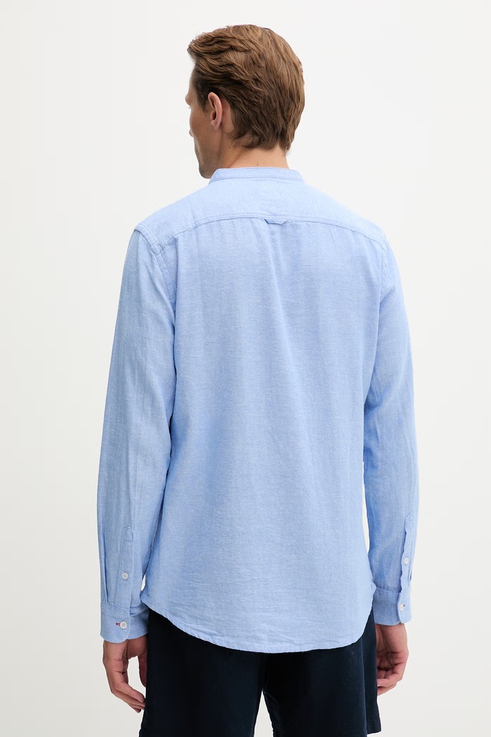 Odzież Tommy Jeans koszula męska z lnem DM0DM22756 niebieski