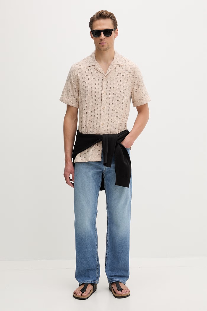 Tommy Jeans cămașă pentru bărbați, din bumbac DM0DM22759 bej SS26