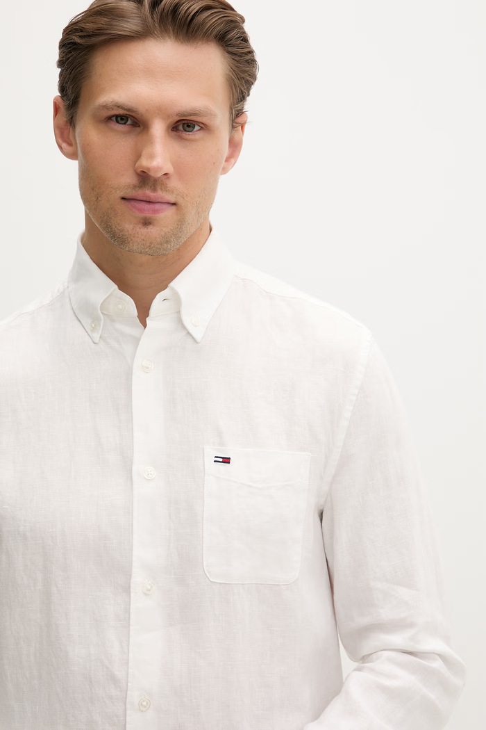 Tommy Jeans cămașă pentru bărbați, din in alb DM0DM22760