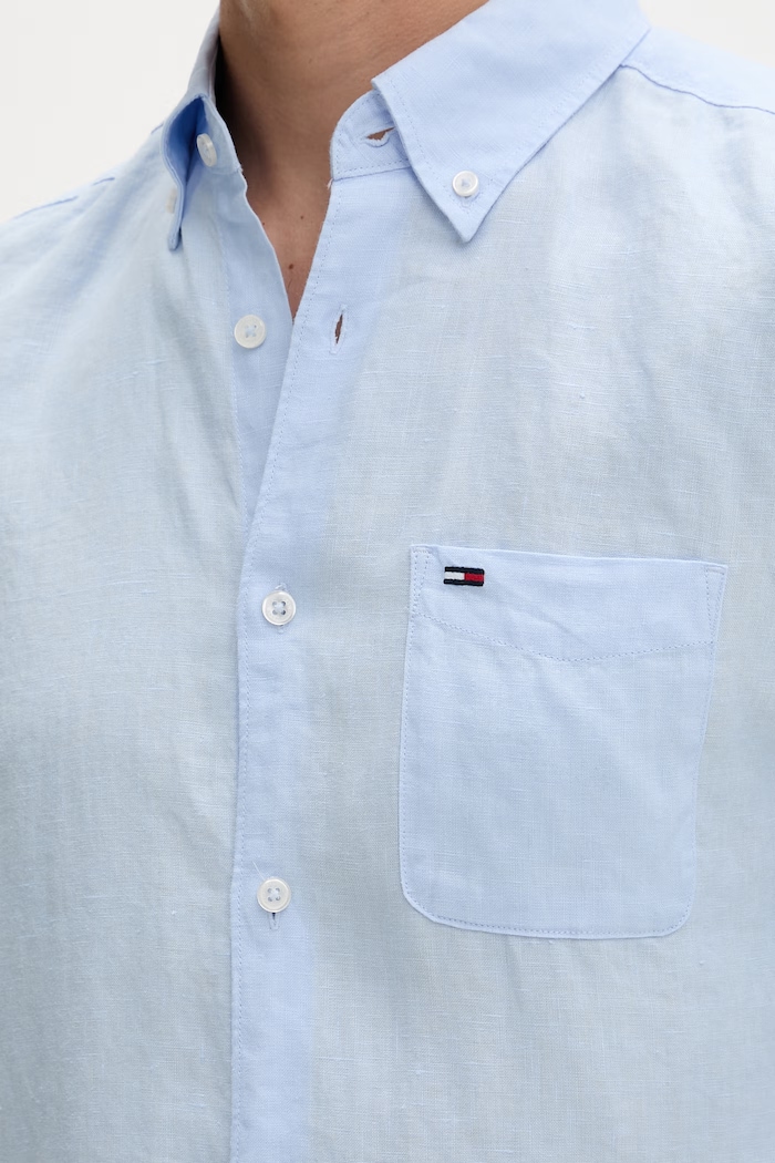 Tommy Jeans košeľa pánska ľanová DM0DM22760 modrá